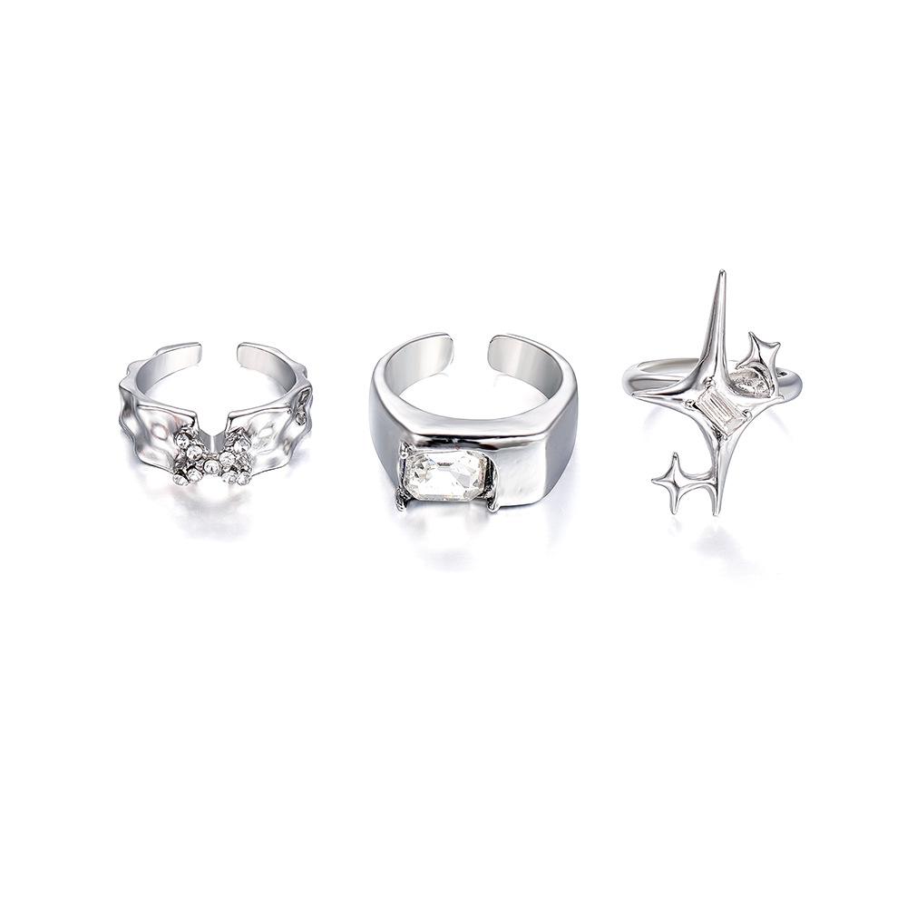 Cold Wind Starlight Inlaid Zircon Open Ring Set Handicraft Soul Collision Trendy Jewelry Accessories 2024