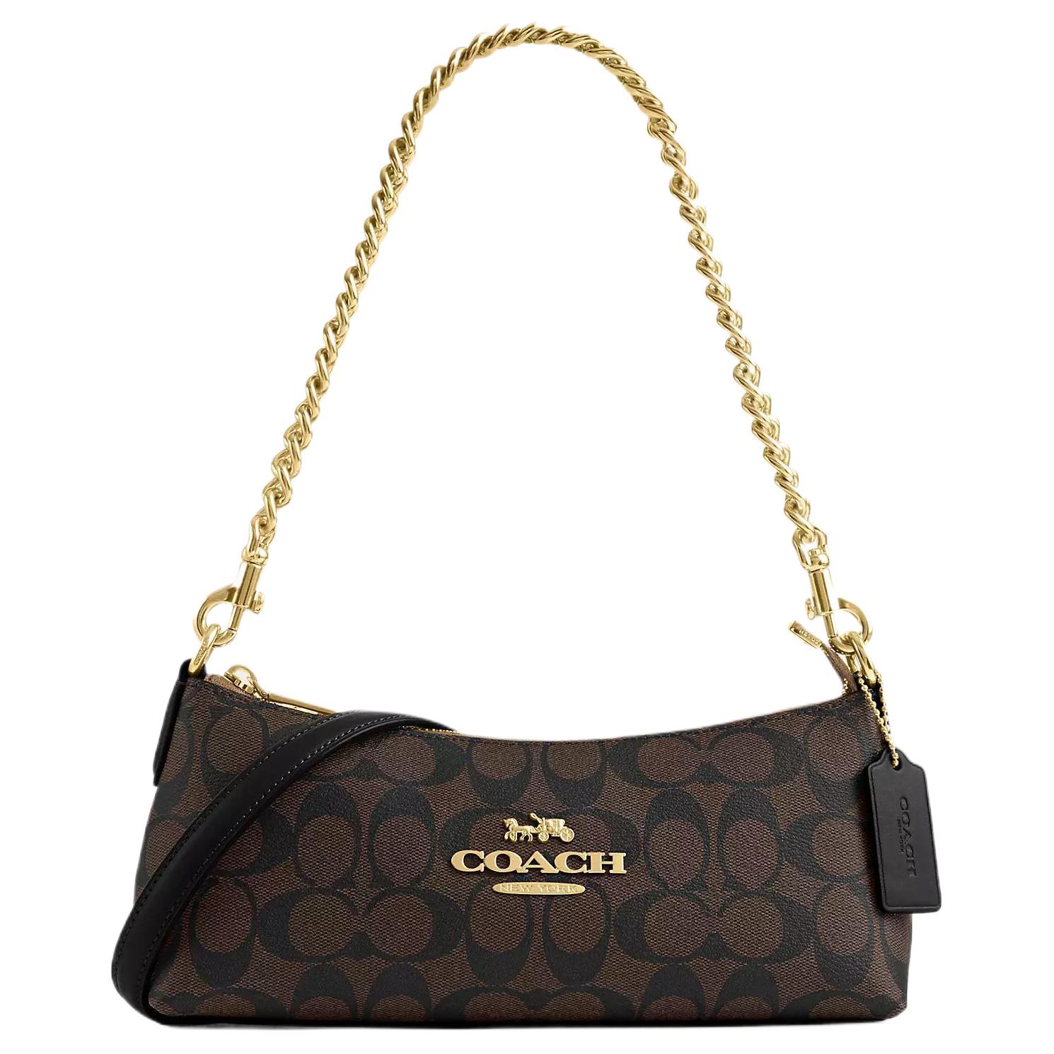 

Coach Charlotte 25 Classic Logo Chain PVC Baguette Bag Women handbags Gold Brown Black CL405-IMAA8 Gift Box Sets (Basic Set+Black Box)
