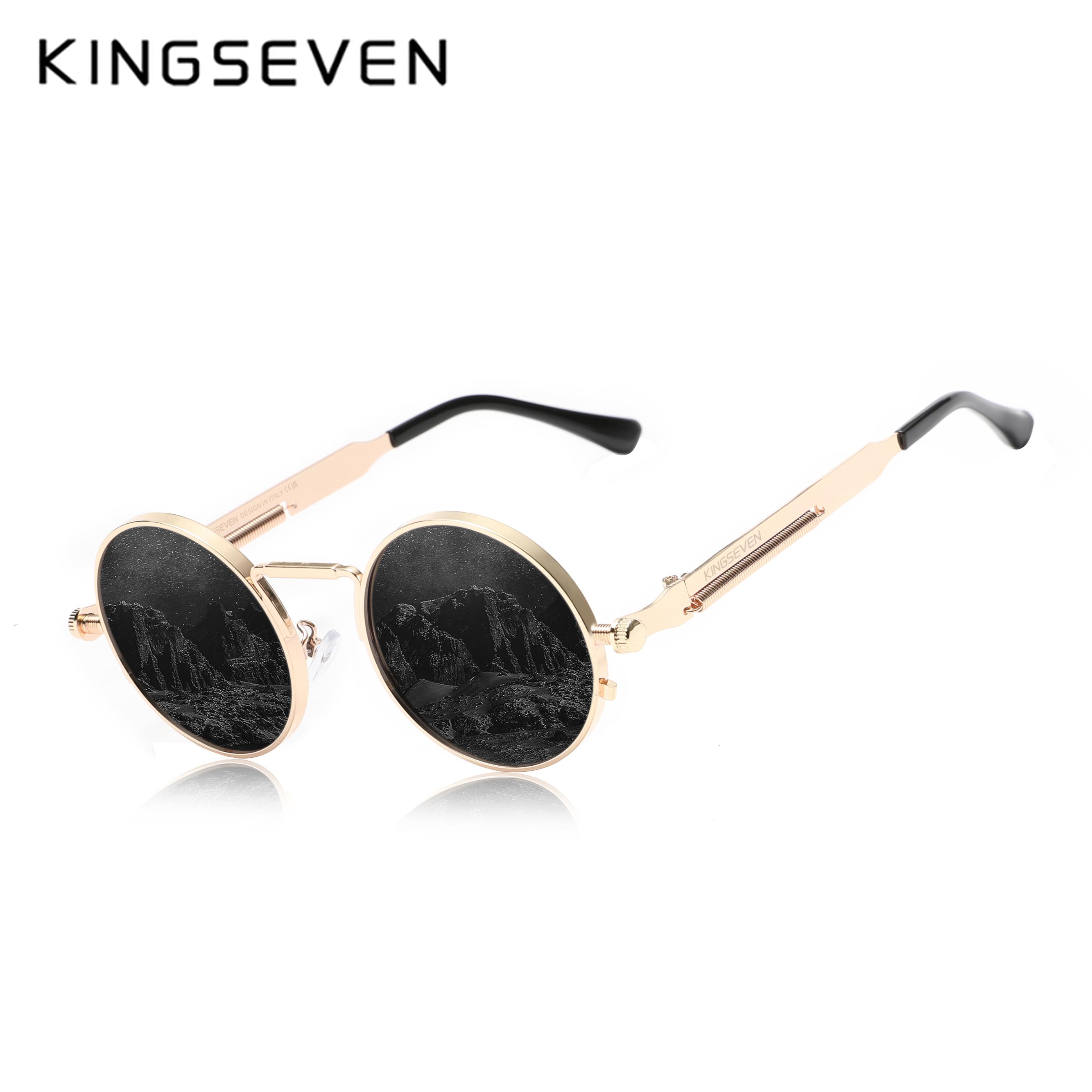 

KINGSEVEN Brand New Retro Sunglasses Gothic Steampunk Polarized Men Women Eyewear Designer Vintage Round Frame Outdoor Glasses Original Kingseven