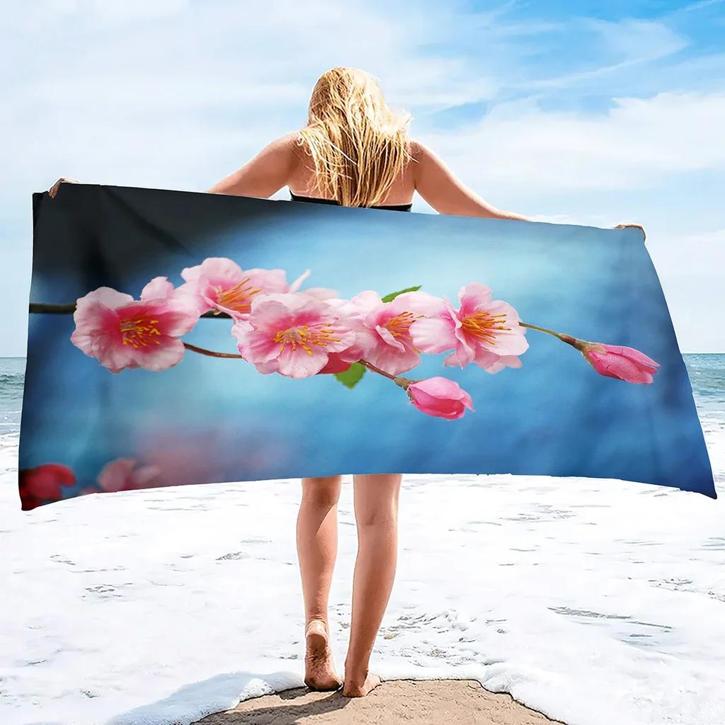Pink Cherry Blossoms Sand Free Beach Towel Oversized Absorbent Bath Towel Large Hand Towels for Swimming Bathroom Spa Pool