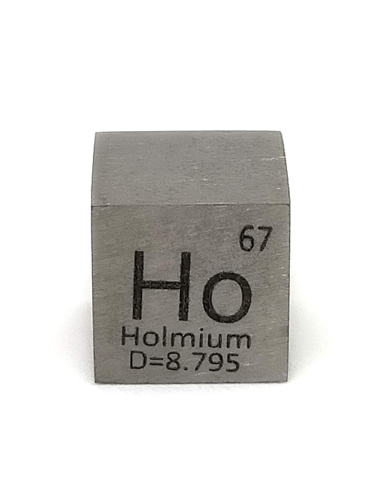 Elemental Holmium 10mm square type A specimen (Ho), cube, marking.