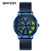 Sanda Men's Fashion Quartz Watch, Mesh Strap, Waterproof, Outdoor Casual, Hollow Wheel Dial.