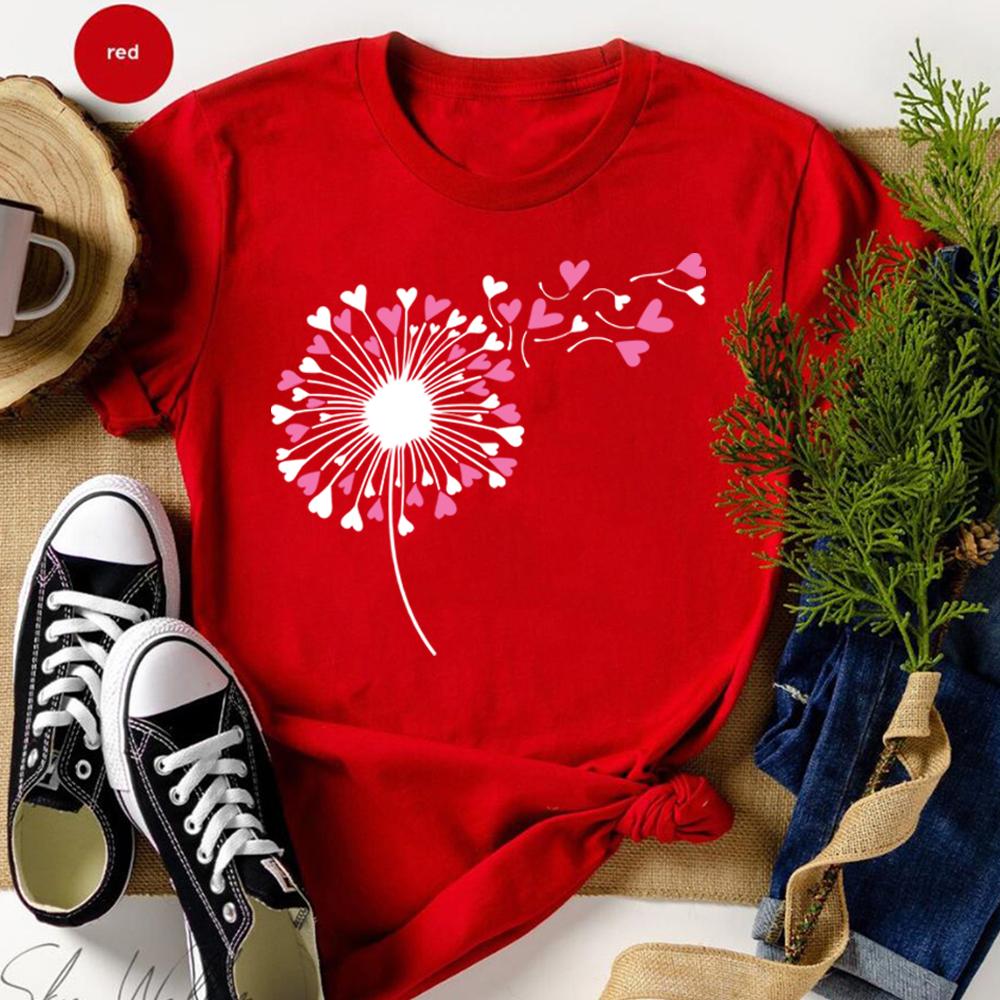Dandelion Heart Shirt Valentine Tee Wildflower Dandelion TShirt Valentine Flower Shirts Cute Lovers Tshirt Gift for Valentines S