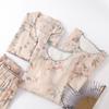 Pyjama Damen Frühling und Sommer Neu Satin Retro Floral Loungewear Nachthemd Set Langarm Hose Langer Rock Zuhause