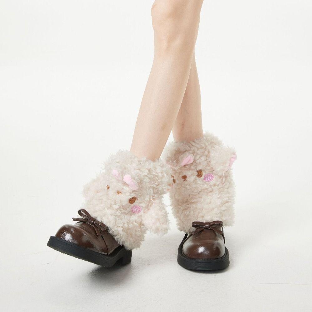 Spicy Girls Bow Foot Cover JK Plush Boots Cover Cute Sheep Ear Leg Warmers Fall Winter