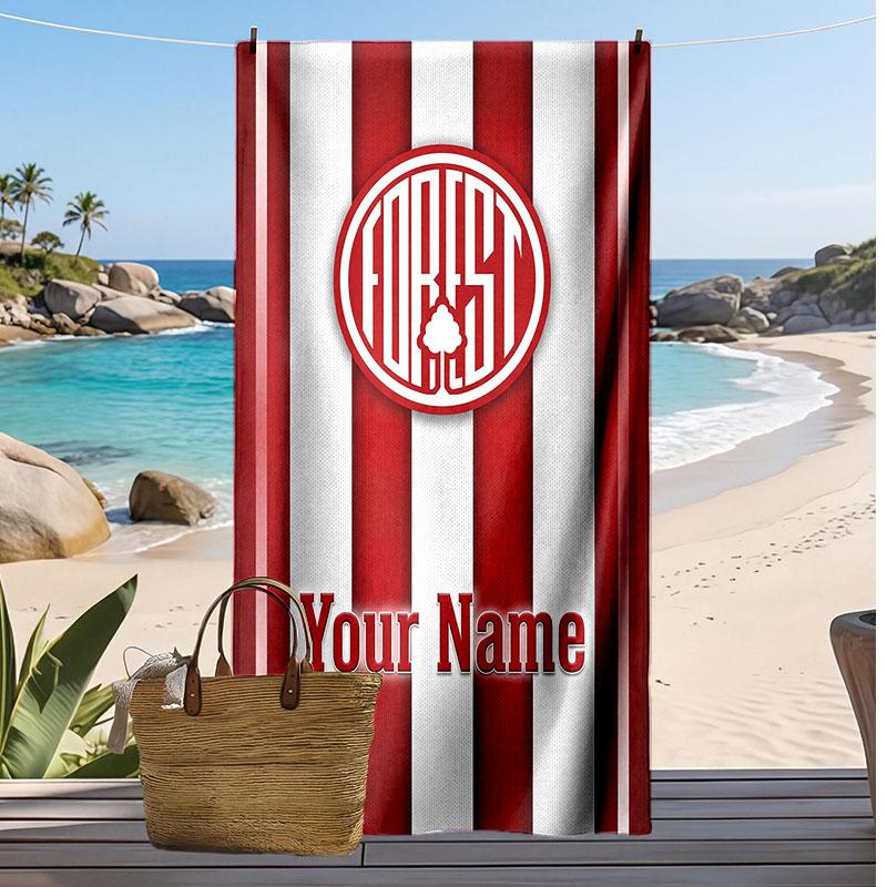 Telo Mare Personalizzato Stampato Nottingham Forest FC Logo Calcio Supporto Nome Personalizzato Testo Asciugamano Assorbente Per Sport Viaggio Regalo Speciale