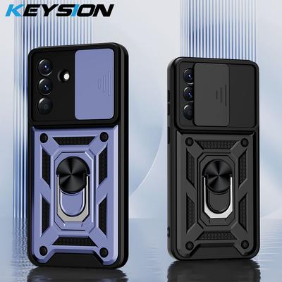 KEYSION Shockproof Armor Case for Samsung A57 5G A37 5G Slide Camera Lens Protection Ring Stand Phone Cover for Galaxy A17 4G 5G