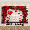 2D Valentines Day Tapestry, Red Roses & Hearts On Brick Wall Wall Decor