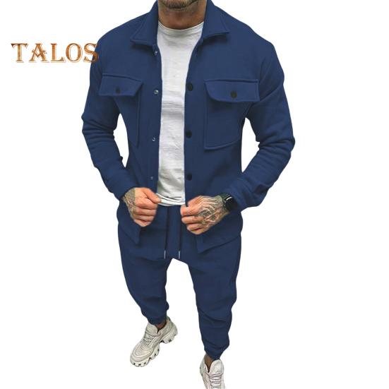 

Комплект мужской спортивной одежды из 2 предметов, пальто с длинными рукавами и карманами-клапанами, эластичный пояс с завязками, длинные брюки, свободный крой, спортивная одежда, повседневная одежда XXL темно-синий