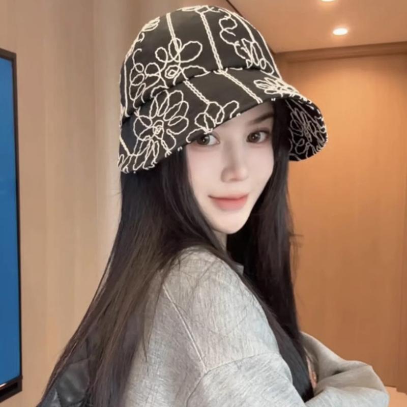 

Women Embroidery Wear Bucket Hat Wide Brim Foldable Adjustable Sun Protection Caps For Girl Outdoor Beach Tour Fishman Cap