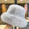 Imitation Fur Mink Fisherman Hat for Women In Autumn and Winter Large Head Circumference Plush Velvet Hat Small Face Warm Ear Protection Headgear