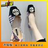 Spring and Summer Square Head Flat Plaid Cloth Low Heel Retro Hong Kong Style Grandma Shoes Metal Buckle Single Shoes Women's Flat Shoes