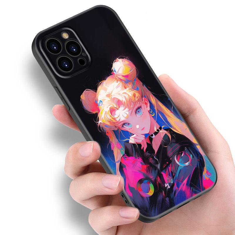 Japan Cartoon Sailor Moom Black Silicone Phone Case For Apple iPhone 12 13 Mini 11 14 15 Pro Max 7 8 Plus X XR XS SE 2020 2022
