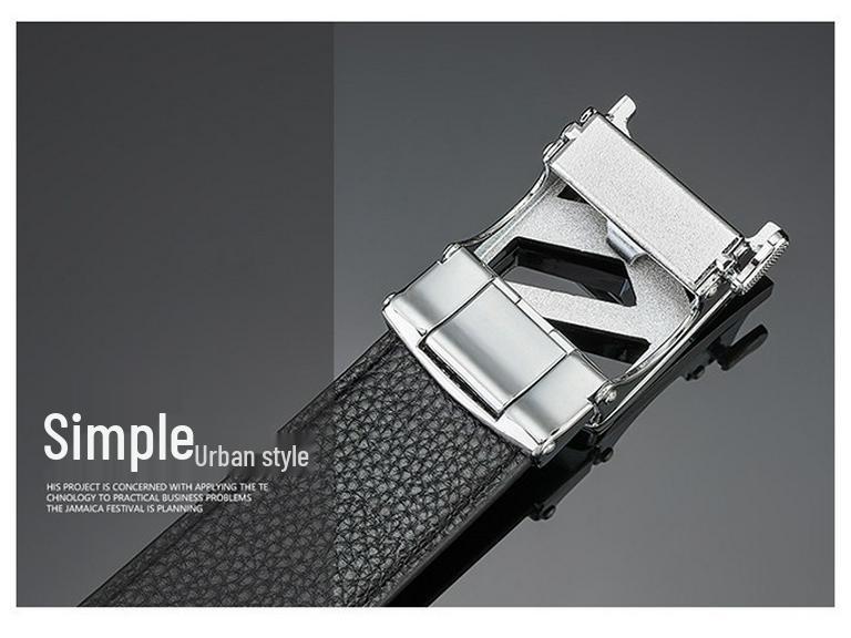 Men's Printed Graffiti Plaid Cowhide Belt with Automatic Buckle - XL Business Casual