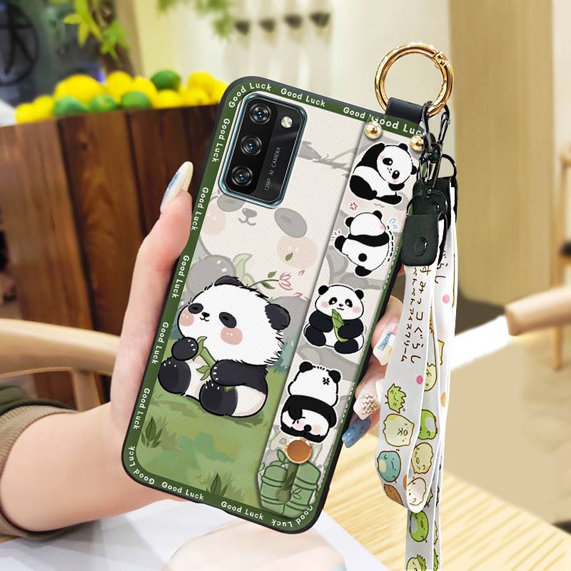 Back Cover Lanyard Phone Case For Blackview A100 Anti-knock Durable Anti-dust Phone Holder Panda Kickstand Soft case