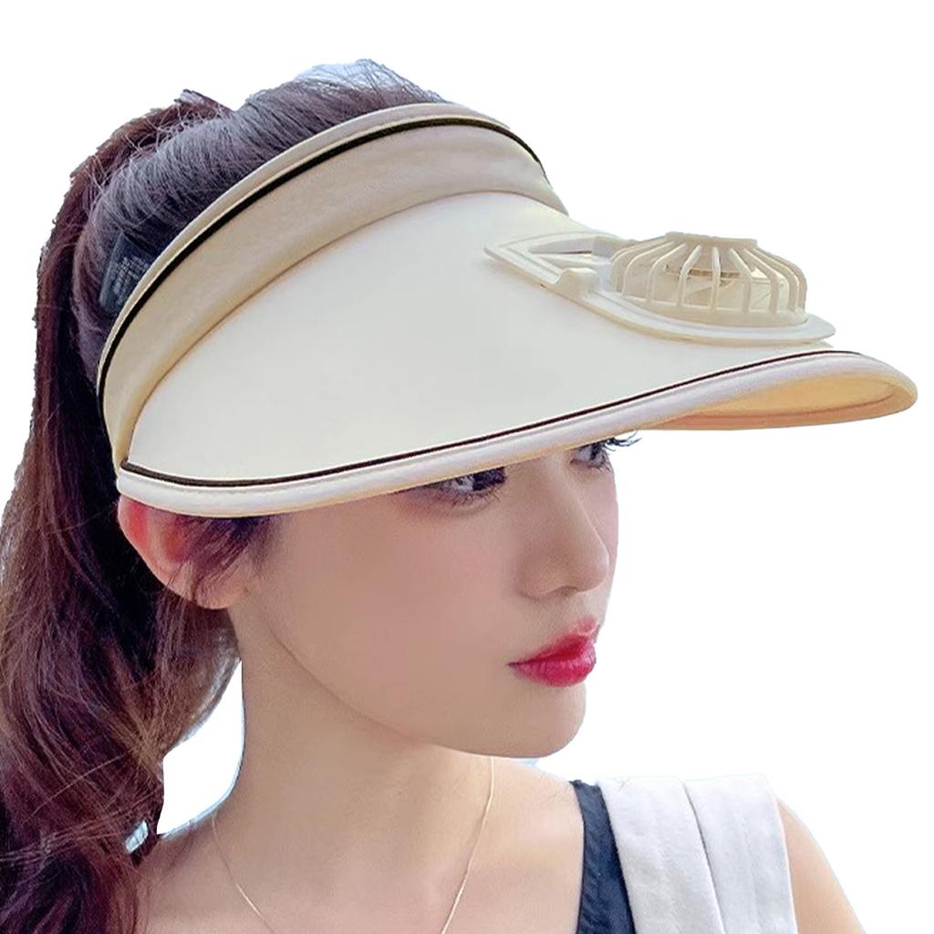 Klobouky se sluneční clonou s ventilátorem Velkoplošné sluneční clony pro ženy Děti Nastavitelný USB dobíjecí klobouk s ventilátorem Béžový