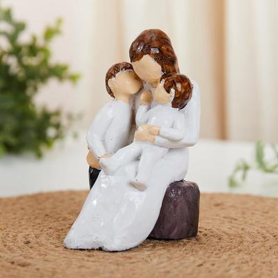 Beautiful Hand Painted Resin Miother and Child Statue (Pack of 1), People, White
