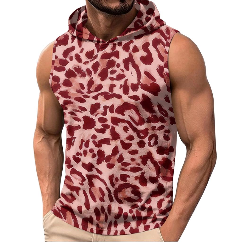 Men's Sleeveless Hoodie Lightweight Casual Vest with Leopard Print Pattern Fashionable Design for Summer Outdoor Activities Gym and Daily Wear