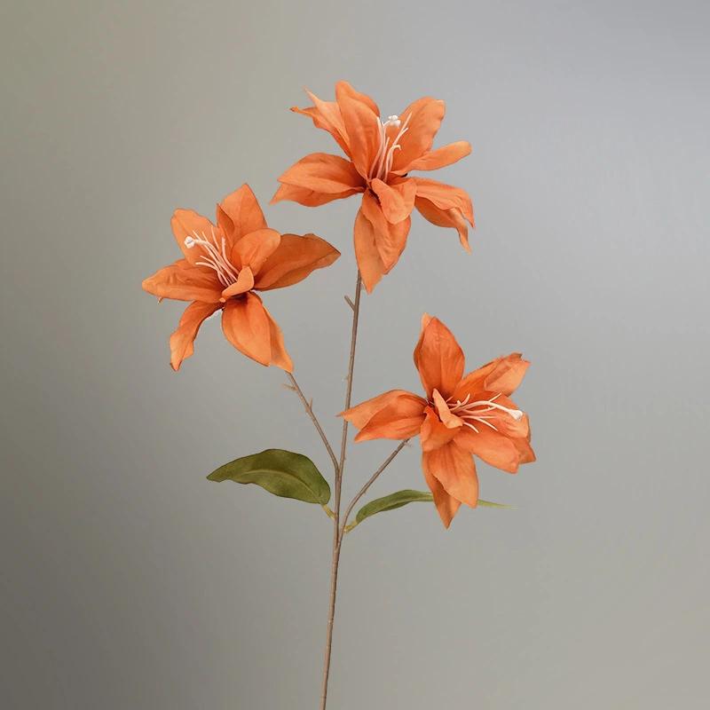 2PCS 3 Heads Lily Artificial Flowers Real Touch Fake Flower for Wedding Home Party Table Centerpieces