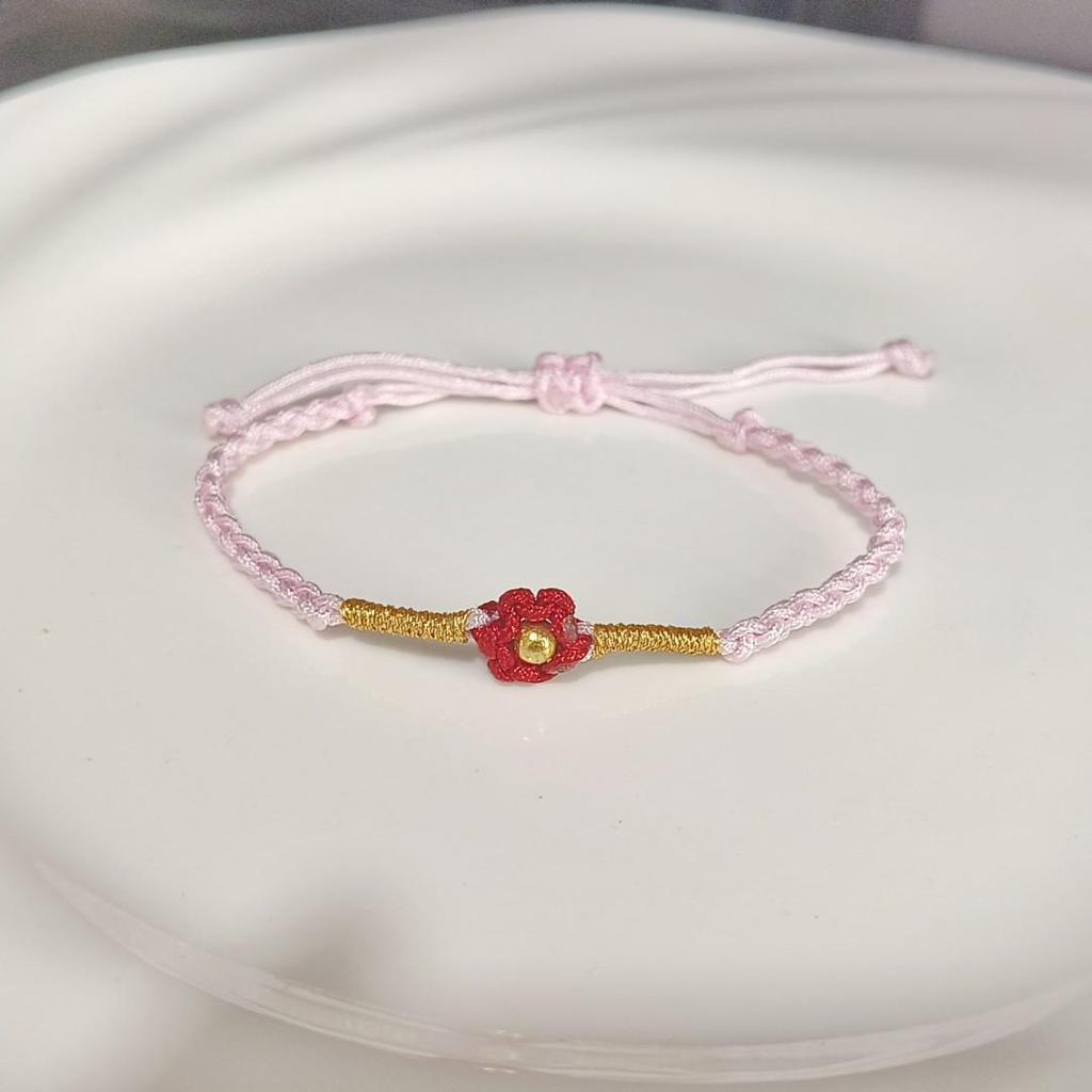 Yi Yangqianxi's Red Flower Hand-Woven Ethnic Bracelet for Women