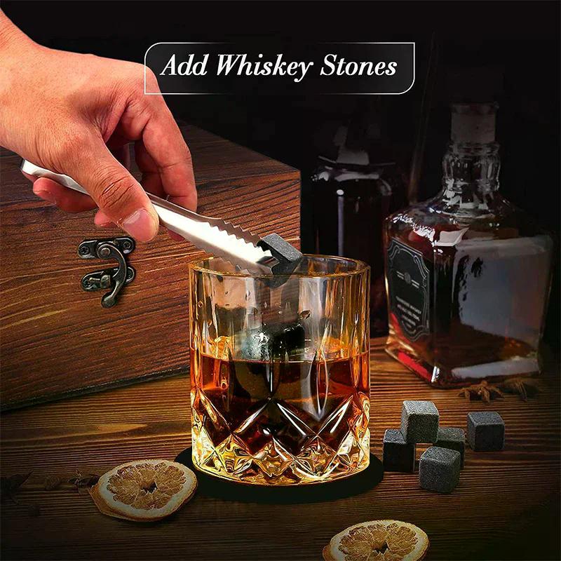Whiskey Stones And Whiskey Glass Gift Set, 8 Natural Whisky Stones 1 Crystal Whisky Glasses In Exquisite Wooden Box
