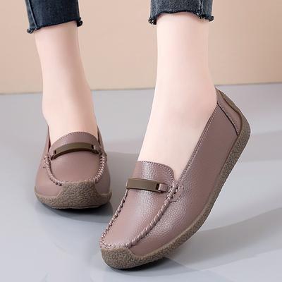 Spring Hot Mom Shoes Cowhide Oversized Bean Shoes Women's Casual Shoes Flat Nurse Shoes Lazy Women's Singles Shoes