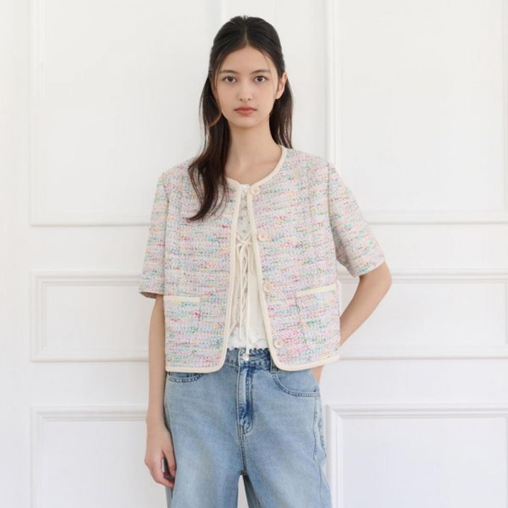 Thursday Island Women Multi Color Tweed Short Sleeve Jacket T264mjk240w