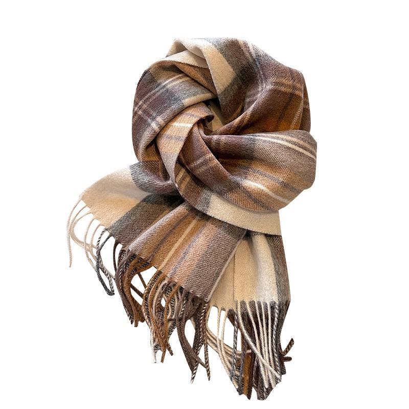 Womens Wool Scarf Winter Warm Long Knit Shawl Outdoor Travel Chic Plaid Design 100% Pure 180x32cm