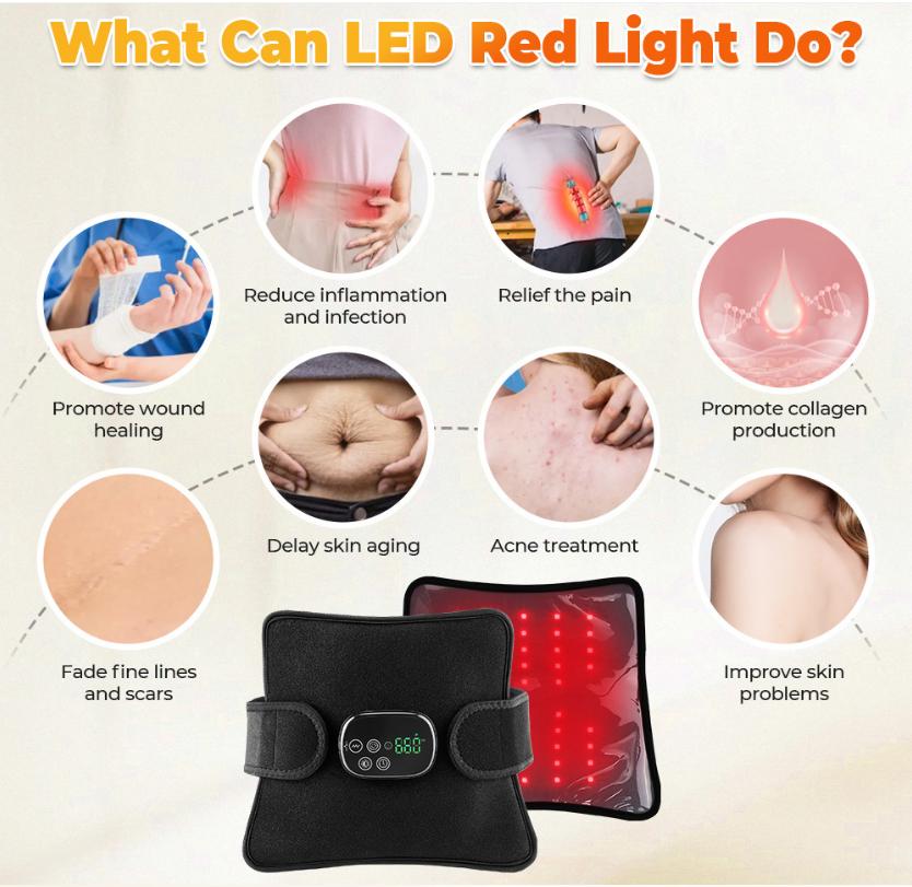 LED Red Light Therapy Belt, Multifunctional Far-Infrared Hot Compress Massage Shoulder & Knee Wrap