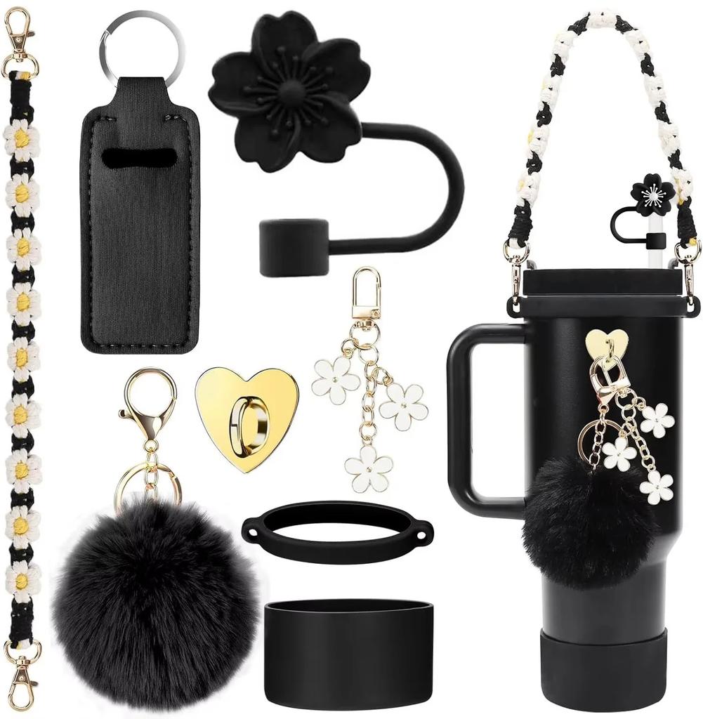 Set di 7/8 Pezzi di Accessori per Tazze per Stanley Cup Inclusi Manico Cinturino Base in Silicone per Tazza Copri Cannuccia Ciondoli per Bicchiere da 40oz 30oz