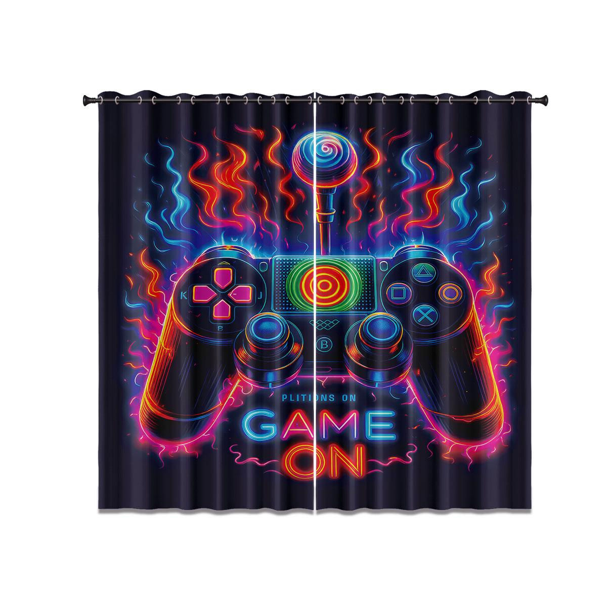 

2Pcs Cyber Gaming Controller Print Shade Curtains Thermal Insulation Multi Size Living Room Bedroom Decoration Machine Washable 140x160&Grommet Top