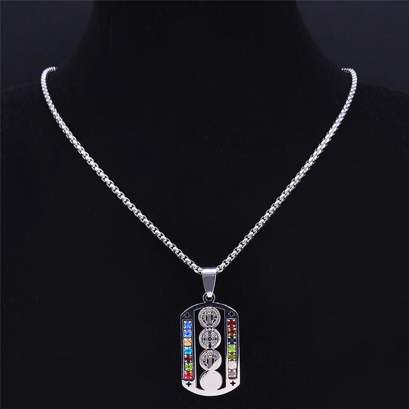 Stainless Steel Mix Color Crystal Saint Benedict Pendant Necklace Color Christian Necklaces Jewelry San Benito N6571SR