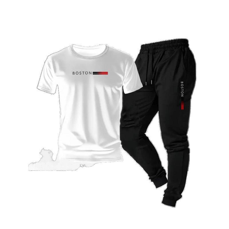 Men's Summer Casual Short Sleeve Sports Set: Handsome Loose Trousers Two-Piece Outfit