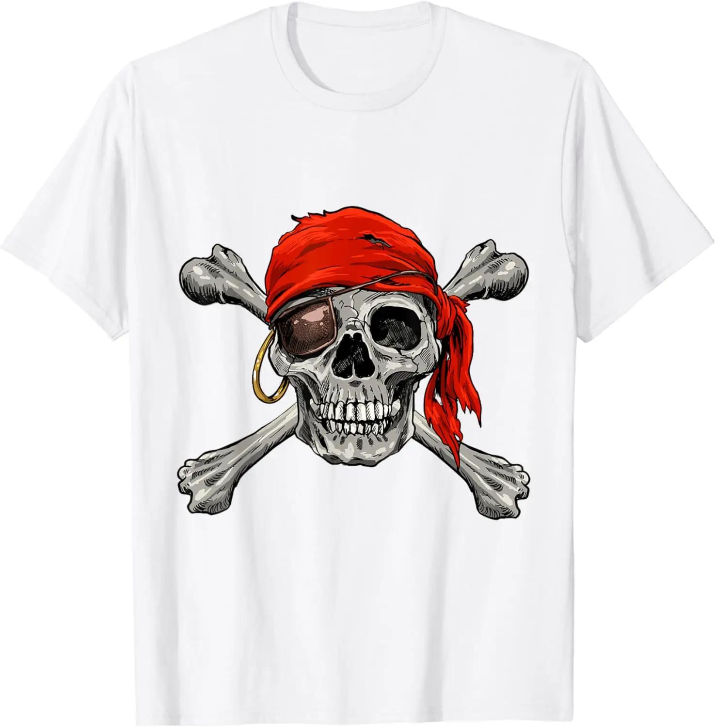 

Пиратская футболка «Весёлый Роджер» Футболка с черепом и костями Футболка на Хэллоуин XXXXXL белый