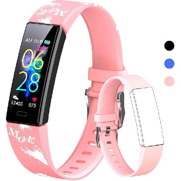 Детские часы Фитнес-трекер, Фитнес-часы для детей, Трекер активности с шагомером, Секундомером, IP68 Водонепроницаемые, 11 Спортивных режимов Умные часы для розовый