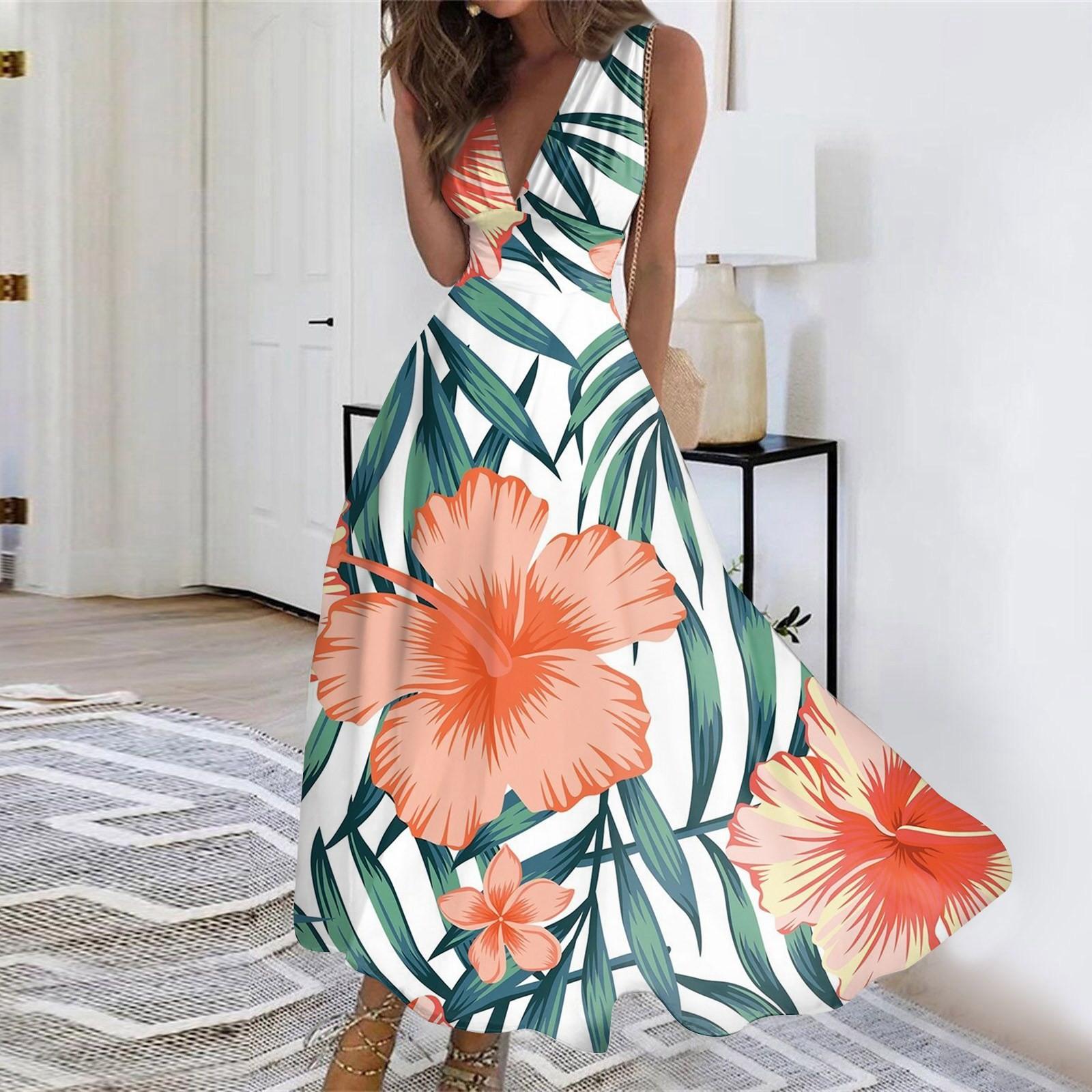 

Женские летние модные повседневные платья-туники без рукавов с гавайским принтом и v-образным вырезом M