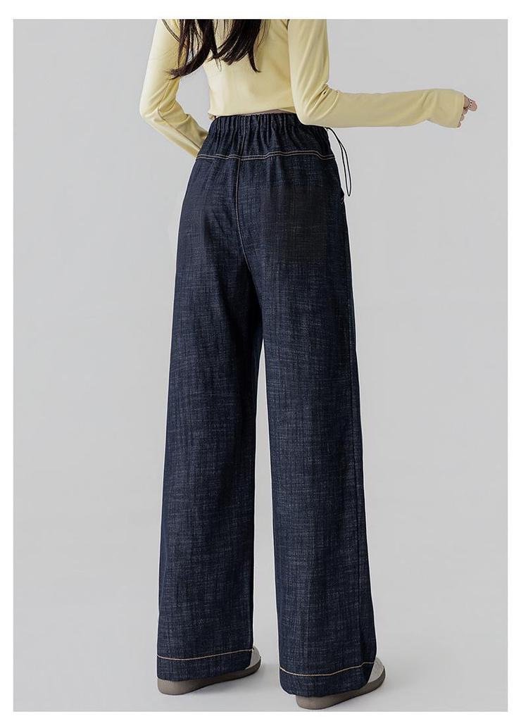 2026 Dark Blue Denim Wide-Leg Maternity Jeans - Ice Silk Straight Leg, Floor-Length for Spring/Summer