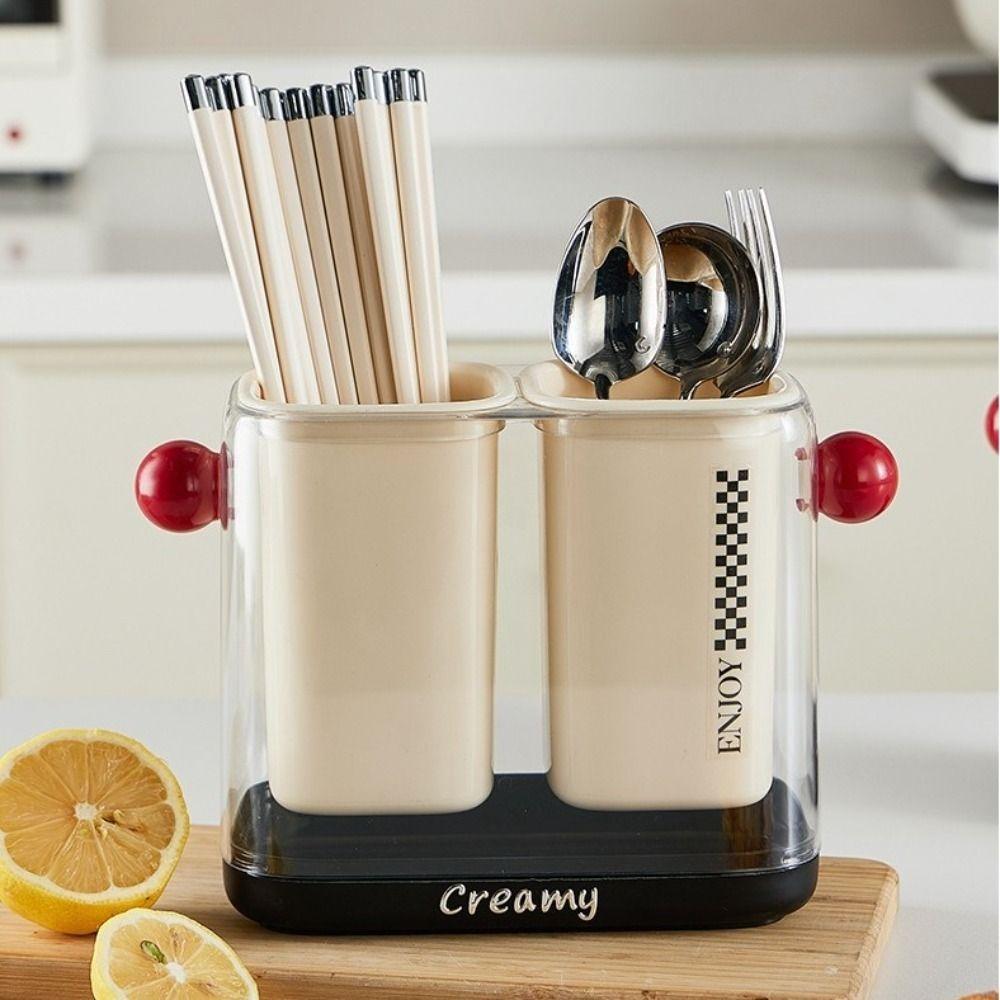 

2 Grids Kitchen Cutlery Organizer Double-Layer Chopsticks Cage Kitchenware бежевий