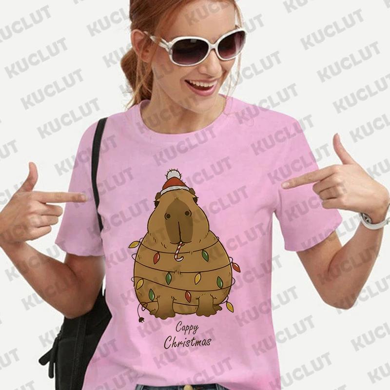 Woman Clothing Japanese Style Cute Capybara Print Tees Shirt Fashion Female Clothes T-Shirts Funny Animal Graphic Y2k Tops