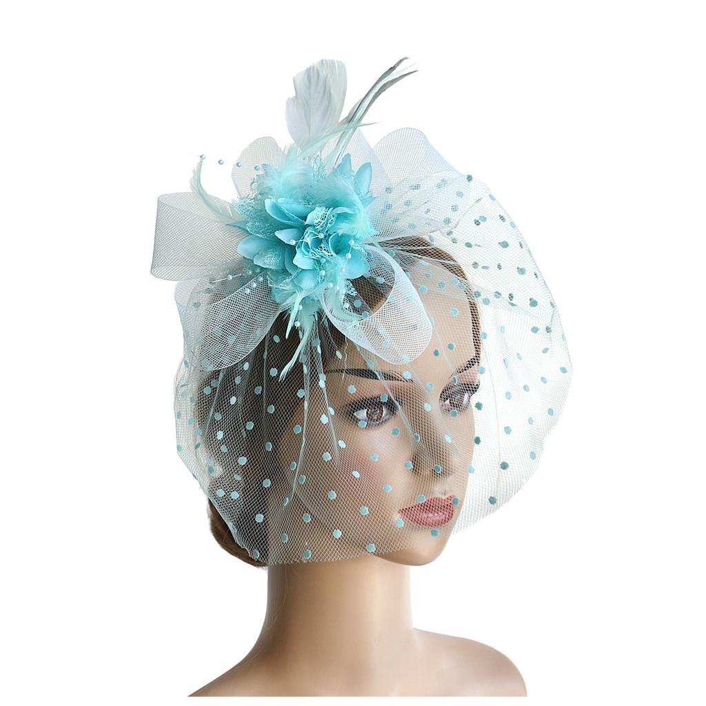 Damen Retro Schleier Tupfen Maske Federn Haarspange für Teeparty Stirnband Hochzeit Blume Cocktail Netz Stirnbänder Haarreif