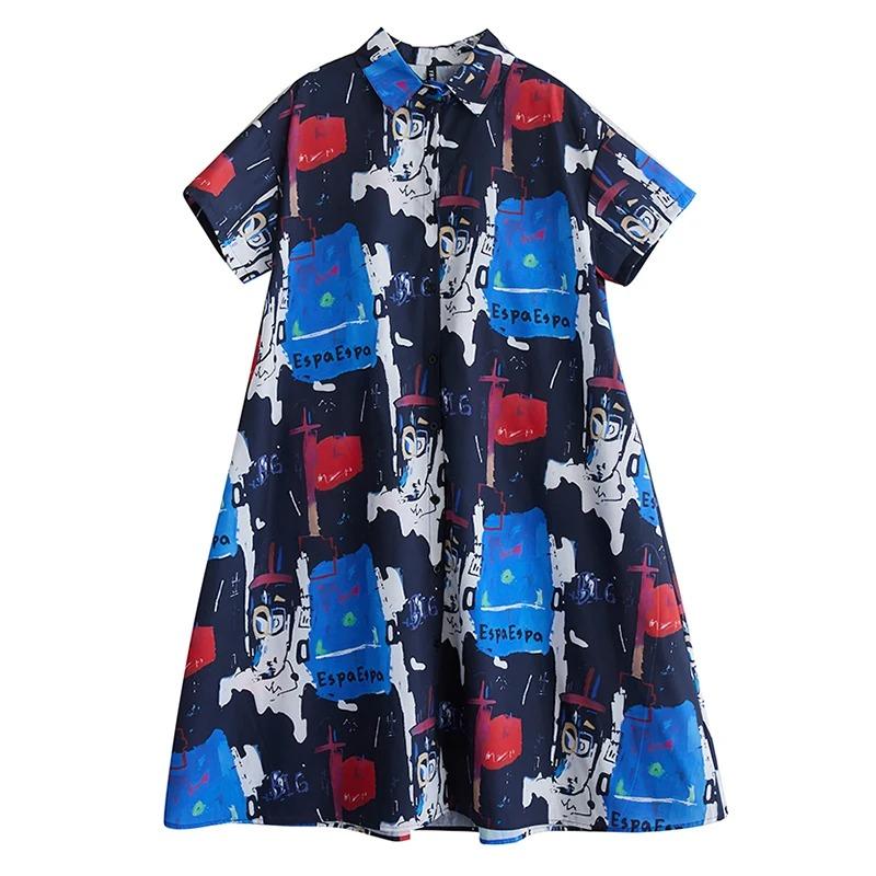 

XITAO Irregular Print Loose Female Shirt Dress ZMY1134 One Size синий