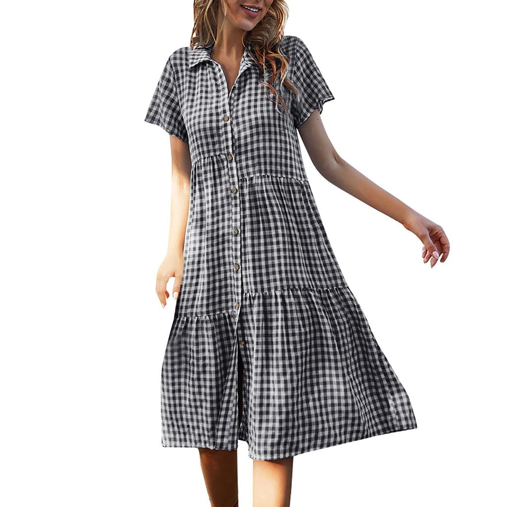 Damenmode-Design Kariertes Kleid Hemdkragen Lässiger Rock