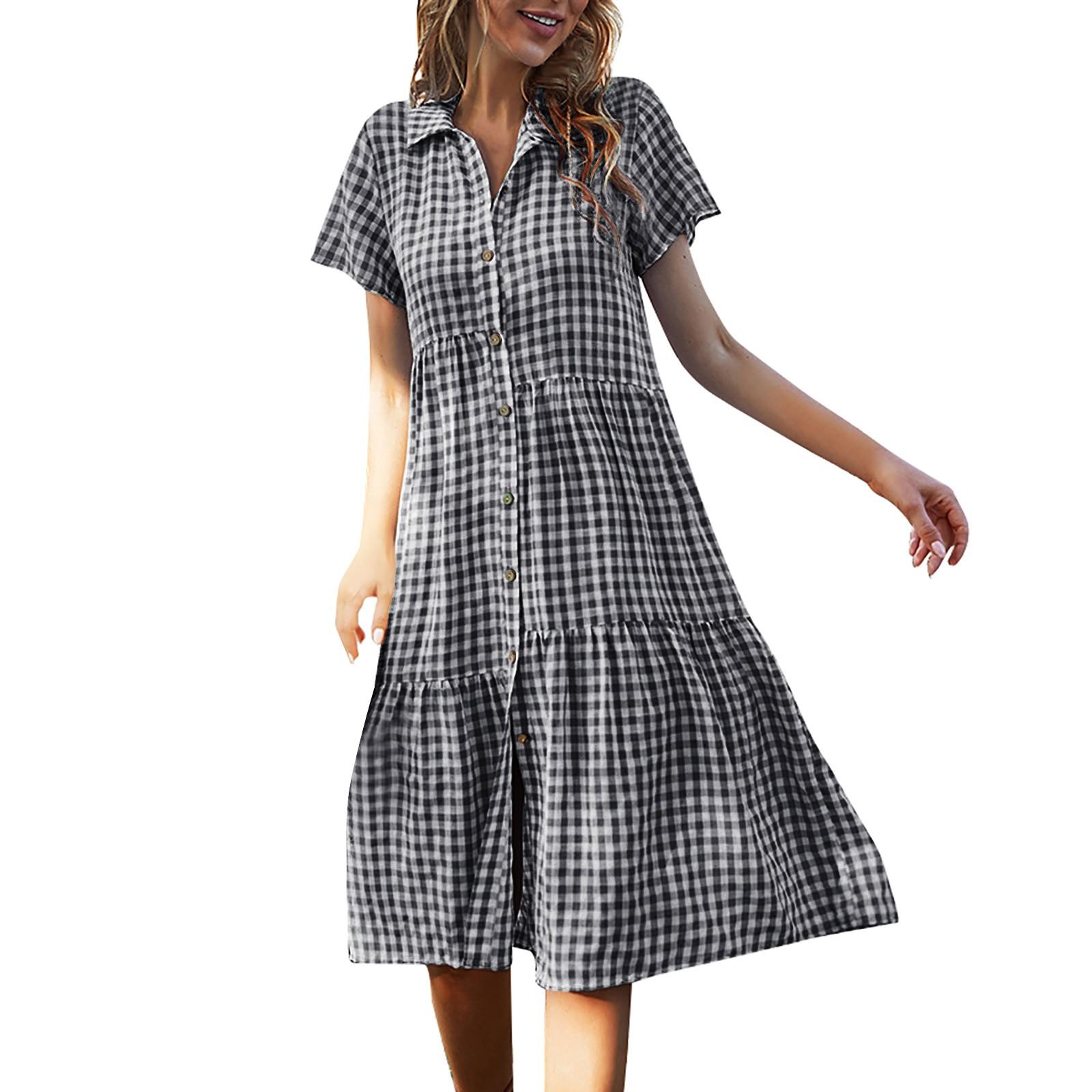 Женская мода Дизайн клетчатая классическая рубашка с воротником Повседневная юбка — фото 5