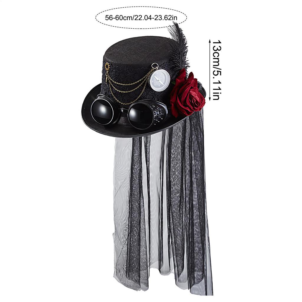 Steampunk Hat Men Gothic Style Punk Hat Costume Headgear With Rose Removable Goggles Chain For Men Movie Props Cosplay Halloween