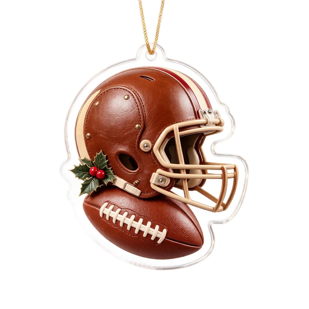Football Theme 2D Acrylic Flat Christmas Hanging Ornament Set for Holiday Tree Decor