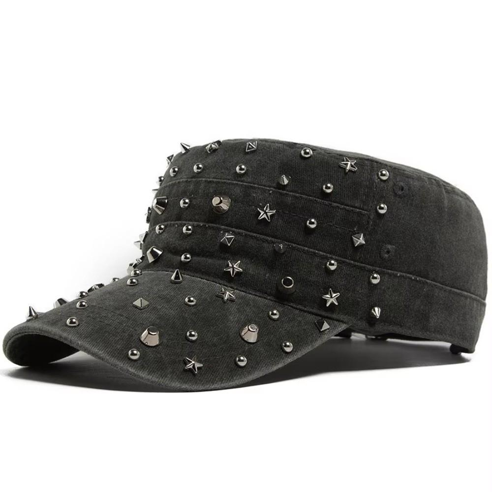 Adjustable Flat Hat Cap Rivet Design Trucker Hat Vintage Baseball Cap  For Women Men