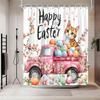 Oster Katze Duschvorhang LKW Niedlich Bunt Eier Katzen Frühling Blume Kirschblüte Bauernhaus Rustikal Kätzchen Haustier Floral Dusche