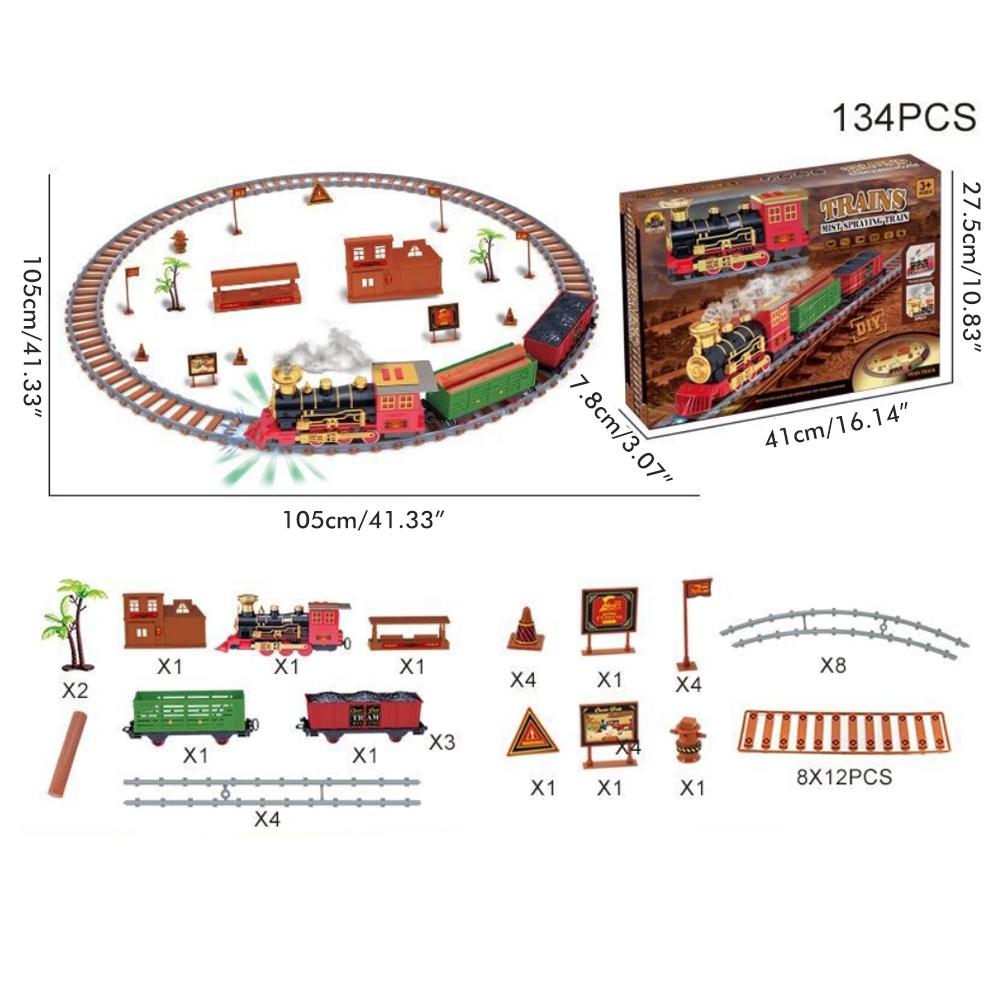 134 190 Stück Klassische Weihnachtszug-Set Mini-Zug-Spielzeug-Set mit mit Scheinwerfer Rauch Realistische Geräusche Elektrischer Schienenwagen