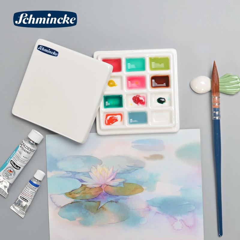 Shimingke 12-Grid Ceramic Palette with Lid - Easy To Clean for Oil and Watercolor Painting