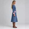 Elegant Vintage Tweed Trim Gold Button Split Denim Midi Dress